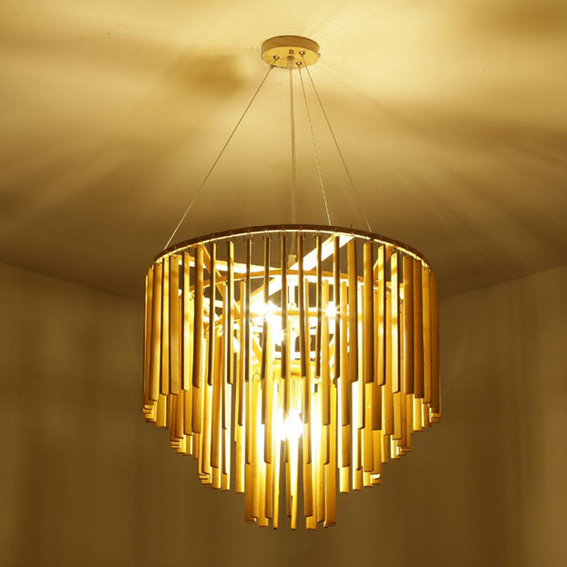 Tiered Chandelier Pendant Light Contemporary Bamboo 4 Heads Yellow Hanging Lighting for Restaurant Clearhalo 'Ceiling Lights' 'Chandeliers' Lighting' options 2248382