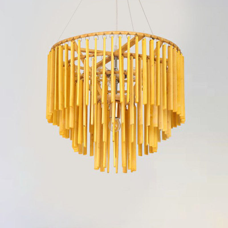 Tiered Chandelier Pendant Light Contemporary Bamboo 4 Heads Yellow Hanging Lighting for Restaurant Clearhalo 'Ceiling Lights' 'Chandeliers' Lighting' options 2248383