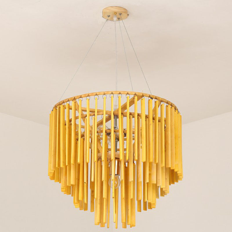 Tiered Chandelier Pendant Light Contemporary Bamboo 4 Heads Yellow Hanging Lighting for Restaurant Clearhalo 'Ceiling Lights' 'Chandeliers' Lighting' options 2248384