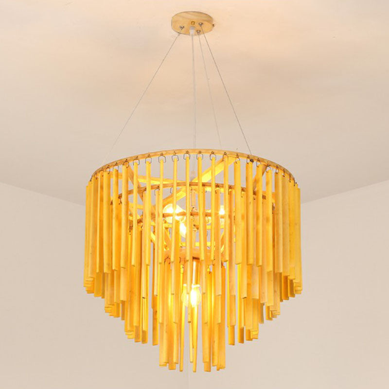 Tiered Chandelier Pendant Light Contemporary Bamboo 4 Heads Yellow Hanging Lighting for Restaurant Clearhalo 'Ceiling Lights' 'Chandeliers' Lighting' options 2248385