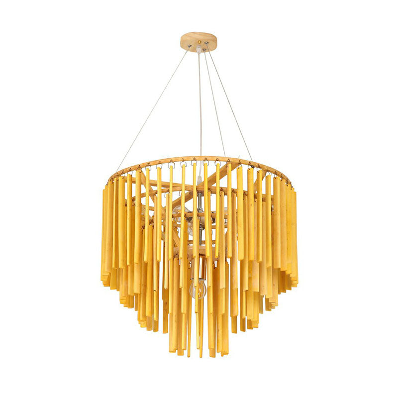 Tiered Chandelier Pendant Light Contemporary Bamboo 4 Heads Yellow Hanging Lighting for Restaurant Clearhalo 'Ceiling Lights' 'Chandeliers' Lighting' options 2248386