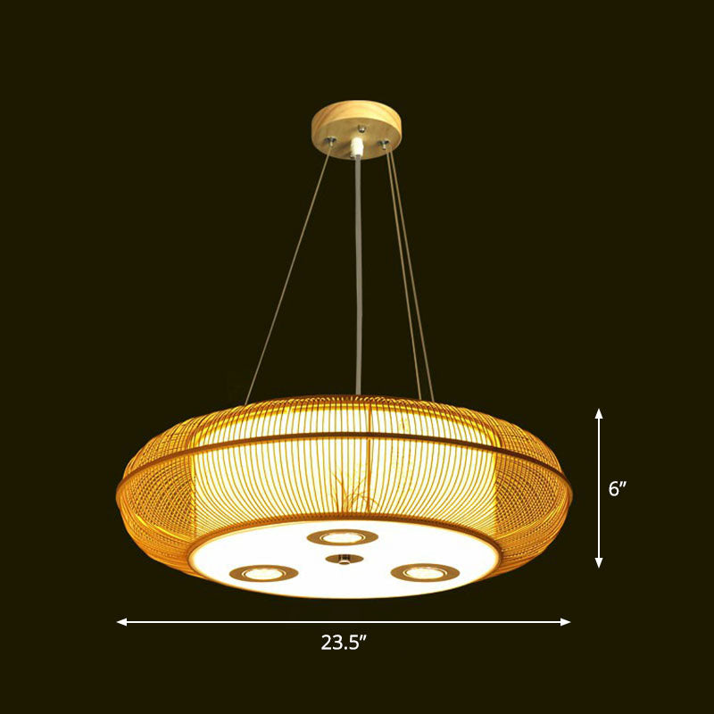 Simplicity Rounded Drum Chandelier Lighting Bamboo Restaurant Pendant Light Fixture Clearhalo 'Ceiling Lights' 'Chandeliers' Lighting' options 2248389