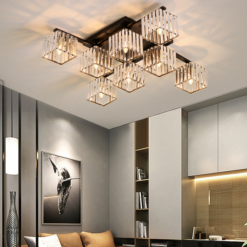 Black/Gold Cubic Living Room Flush Mount Lighting Modernist 4/6/8 Lights Crystal Ceiling Lighting Clearhalo 'Ceiling Lights' 'Close To Ceiling Lights' 'Close to ceiling' 'Flush mount' Lighting' 224839