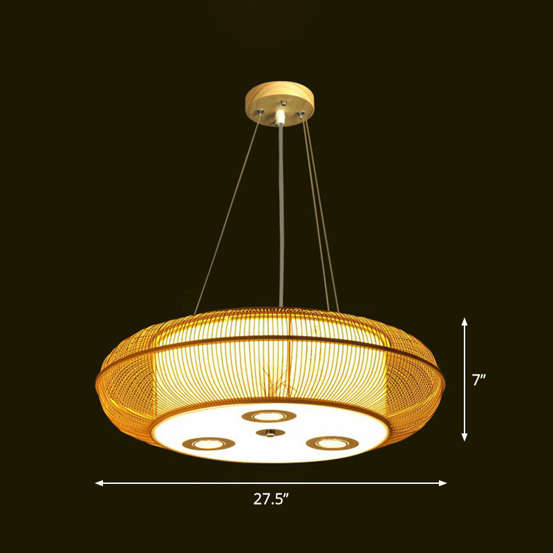 Simplicity Rounded Drum Chandelier Lighting Bamboo Restaurant Pendant Light Fixture Clearhalo 'Ceiling Lights' 'Chandeliers' Lighting' options 2248391