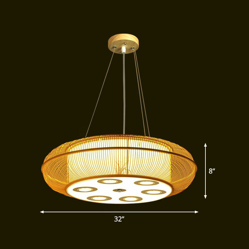 Simplicity Rounded Drum Chandelier Lighting Bamboo Restaurant Pendant Light Fixture Clearhalo 'Ceiling Lights' 'Chandeliers' Lighting' options 2248393