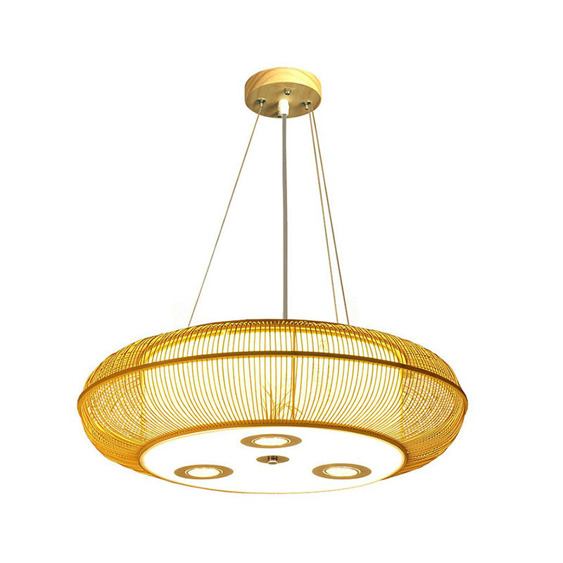 Simplicity Rounded Drum Chandelier Lighting Bamboo Restaurant Pendant Light Fixture Clearhalo 'Ceiling Lights' 'Chandeliers' Lighting' options 2248394