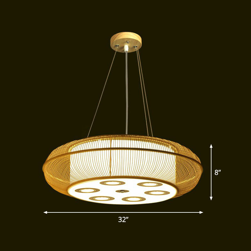 Simplicity Rounded Drum Chandelier Lighting Bamboo Restaurant Pendant Light Fixture Clearhalo 'Ceiling Lights' 'Chandeliers' Lighting' options 2248395