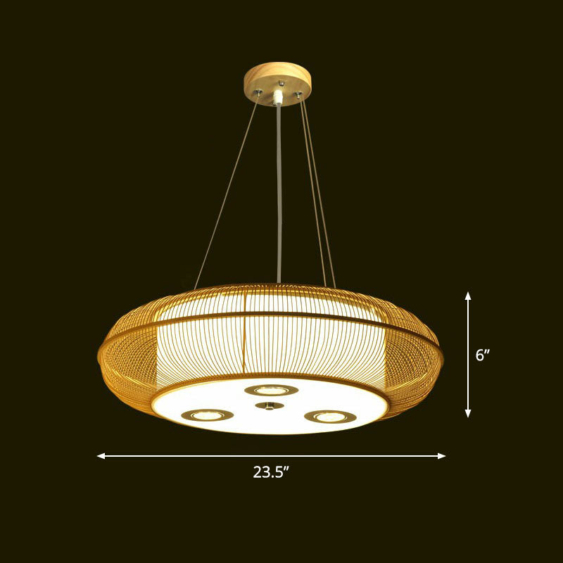 Simplicity Rounded Drum Chandelier Lighting Bamboo Restaurant Pendant Light Fixture Clearhalo 'Ceiling Lights' 'Chandeliers' Lighting' options 2248396