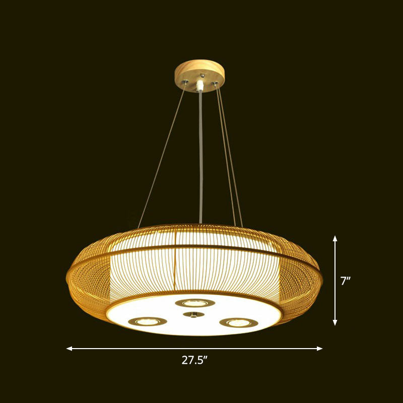 Simplicity Rounded Drum Chandelier Lighting Bamboo Restaurant Pendant Light Fixture Clearhalo 'Ceiling Lights' 'Chandeliers' Lighting' options 2248397