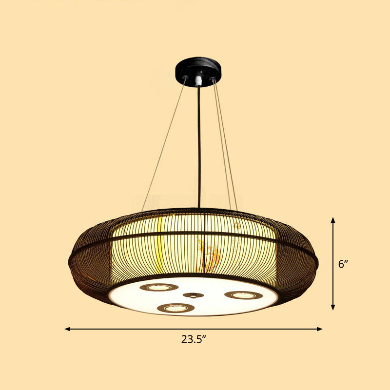 Simplicity Rounded Drum Chandelier Lighting Bamboo Restaurant Pendant Light Fixture Clearhalo 'Ceiling Lights' 'Chandeliers' Lighting' options 2248398