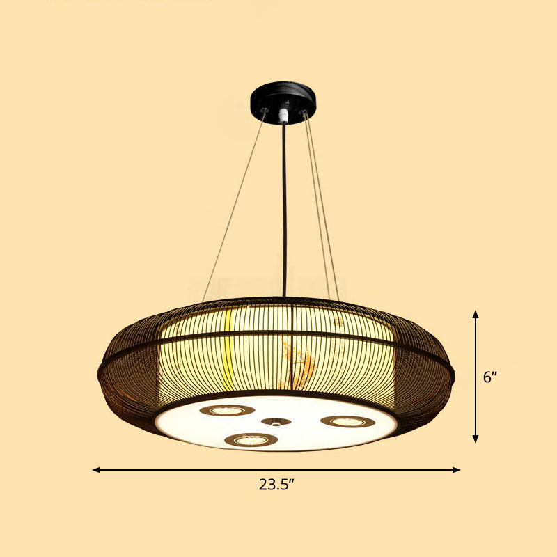 Simplicity Rounded Drum Chandelier Lighting Bamboo Restaurant Pendant Light Fixture Brown 23.5" Clearhalo 'Ceiling Lights' 'Chandeliers' Lighting' options 2248398_0710f282-2f67-4ec0-930c-bc46bef5f332