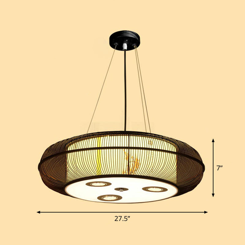 Simplicity Rounded Drum Chandelier Lighting Bamboo Restaurant Pendant Light Fixture Clearhalo 'Ceiling Lights' 'Chandeliers' Lighting' options 2248399