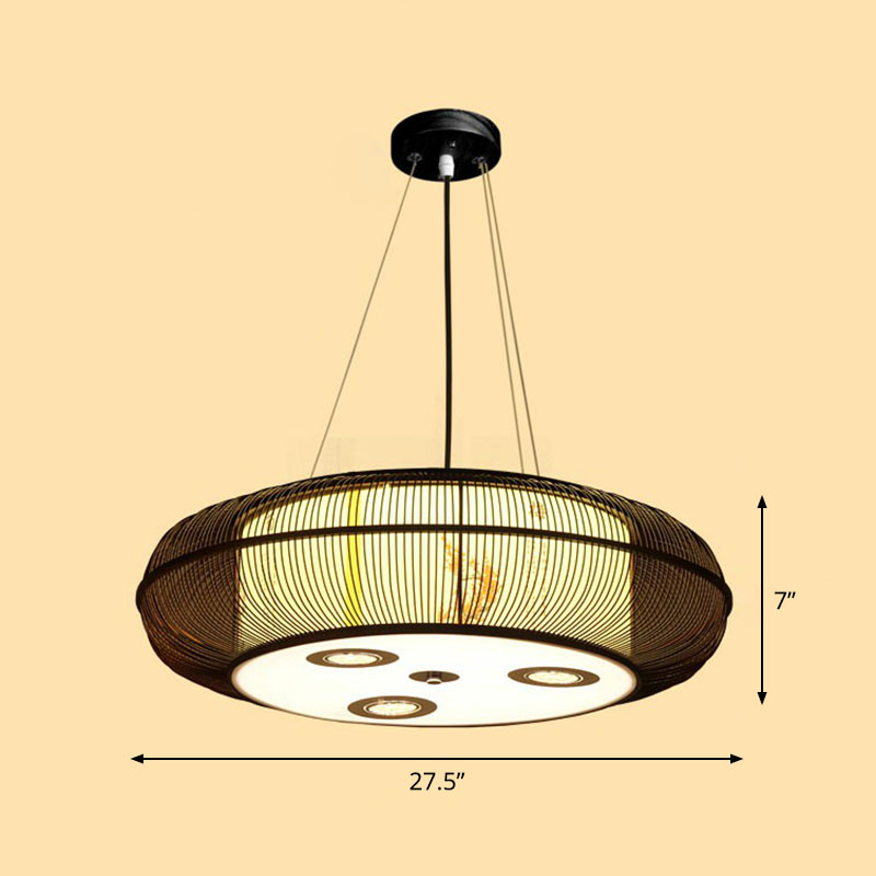 Simplicity Rounded Drum Chandelier Lighting Bamboo Restaurant Pendant Light Fixture Brown 27.5" Clearhalo 'Ceiling Lights' 'Chandeliers' Lighting' options 2248399_bd411621-d3cd-428a-8bb4-a0ee96408b00