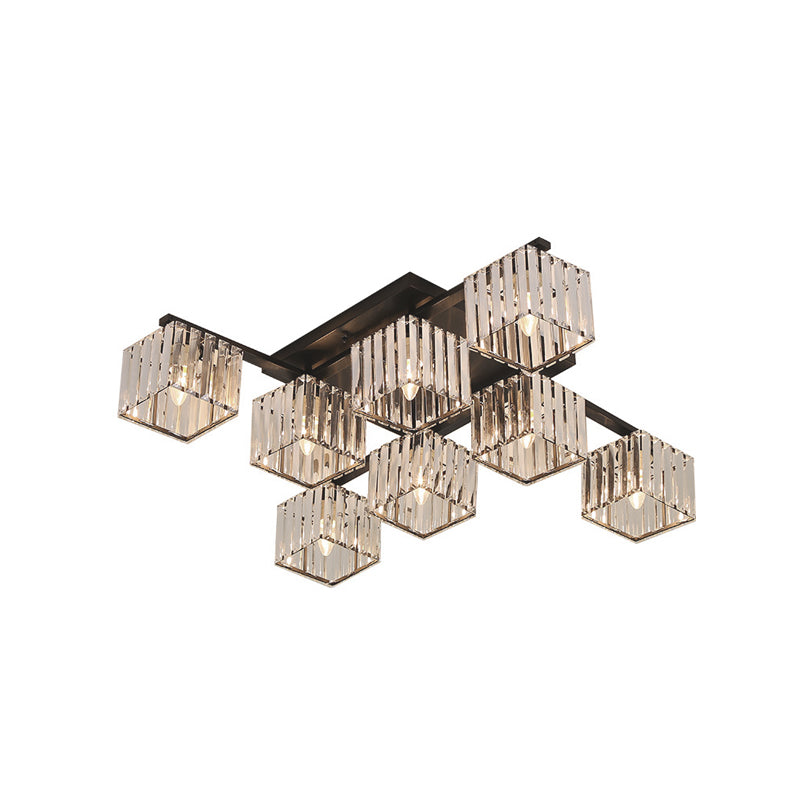 Black/Gold Cubic Living Room Flush Mount Lighting Modernist 4/6/8 Lights Crystal Ceiling Lighting Clearhalo 'Ceiling Lights' 'Close To Ceiling Lights' 'Close to ceiling' 'Flush mount' Lighting' 224840