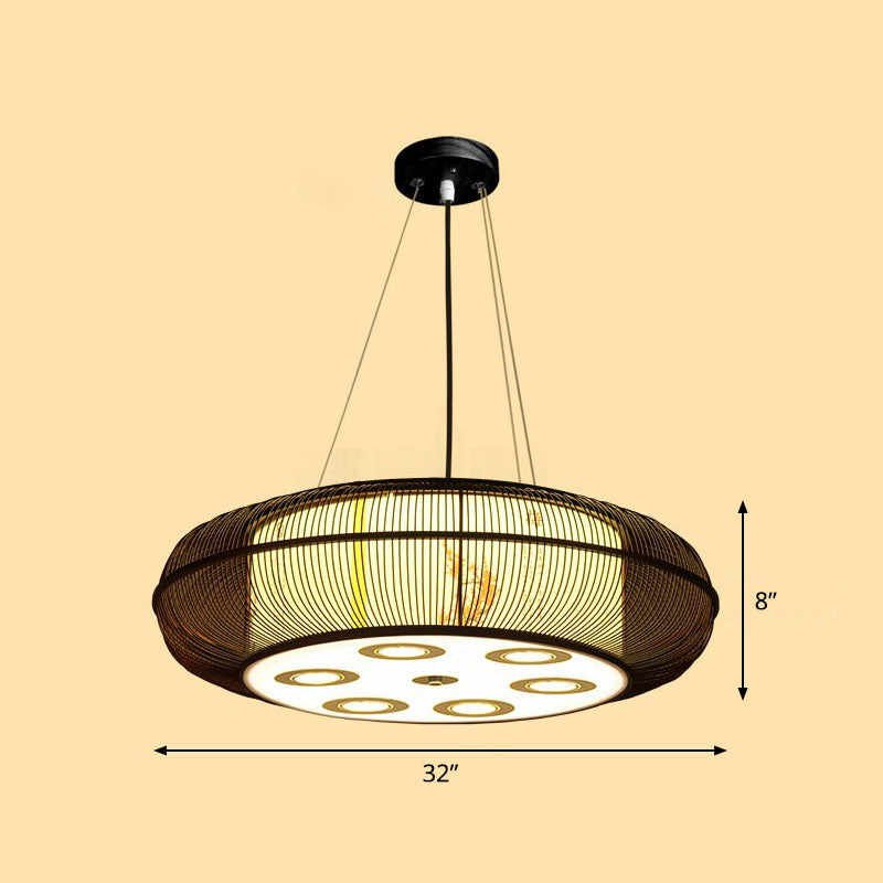 Simplicity Rounded Drum Chandelier Lighting Bamboo Restaurant Pendant Light Fixture Clearhalo 'Ceiling Lights' 'Chandeliers' Lighting' options 2248400