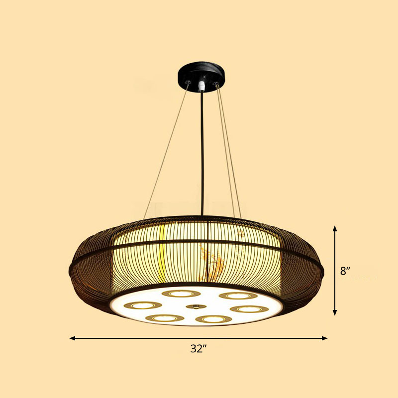 Simplicity Rounded Drum Chandelier Lighting Bamboo Restaurant Pendant Light Fixture Brown 32" Clearhalo 'Ceiling Lights' 'Chandeliers' Lighting' options 2248400_ffd823cd-831c-41fa-9450-d52493d075ae