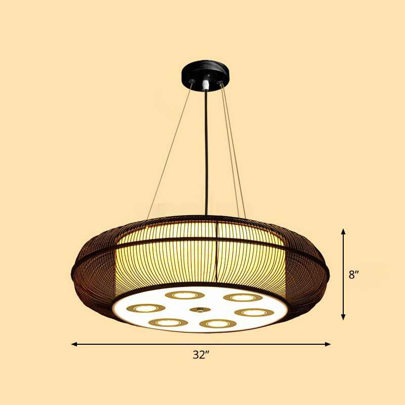 Simplicity Rounded Drum Chandelier Lighting Bamboo Restaurant Pendant Light Fixture Clearhalo 'Ceiling Lights' 'Chandeliers' Lighting' options 2248401