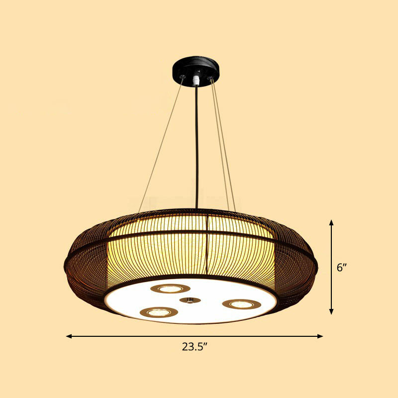 Simplicity Rounded Drum Chandelier Lighting Bamboo Restaurant Pendant Light Fixture Clearhalo 'Ceiling Lights' 'Chandeliers' Lighting' options 2248402