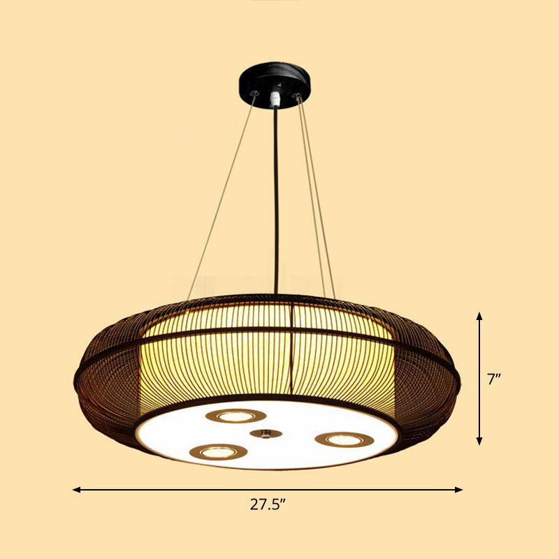 Simplicity Rounded Drum Chandelier Lighting Bamboo Restaurant Pendant Light Fixture Clearhalo 'Ceiling Lights' 'Chandeliers' Lighting' options 2248403