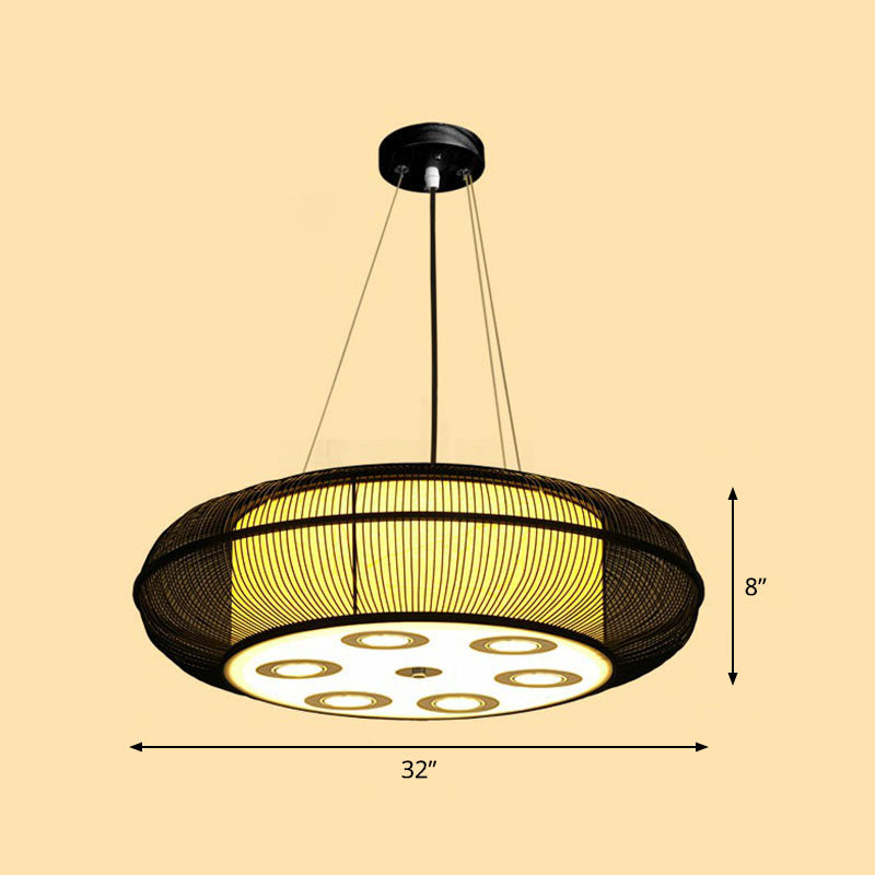 Simplicity Rounded Drum Chandelier Lighting Bamboo Restaurant Pendant Light Fixture Clearhalo 'Ceiling Lights' 'Chandeliers' Lighting' options 2248404