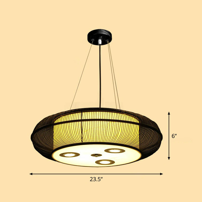 Simplicity Rounded Drum Chandelier Lighting Bamboo Restaurant Pendant Light Fixture Clearhalo 'Ceiling Lights' 'Chandeliers' Lighting' options 2248405