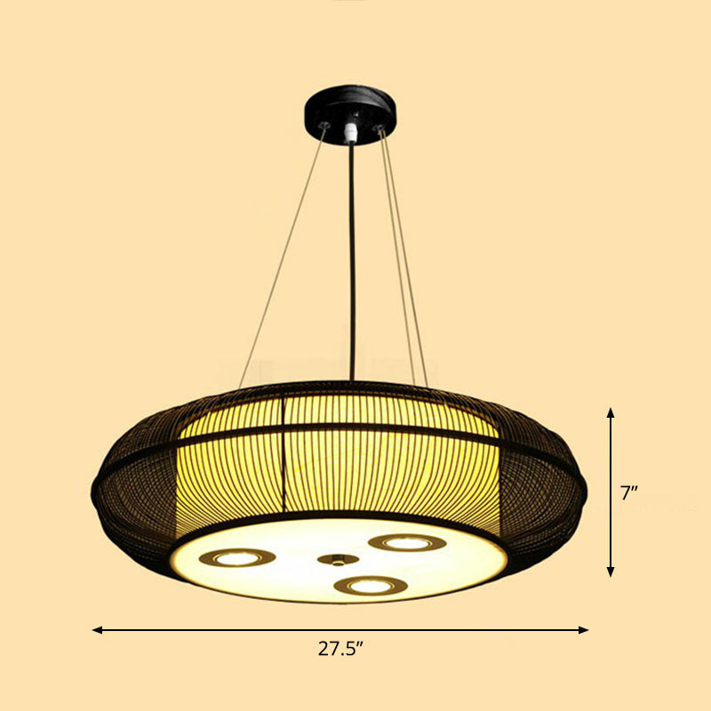 Simplicity Rounded Drum Chandelier Lighting Bamboo Restaurant Pendant Light Fixture Clearhalo 'Ceiling Lights' 'Chandeliers' Lighting' options 2248406