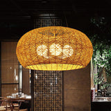 Rattan Curved Drum Ceiling Lighting South-east Asia 3 Heads Chandelier Light Fixture Clearhalo 'Ceiling Lights' 'Chandeliers' Lighting' options 2248425