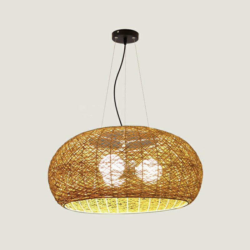 Rattan Curved Drum Ceiling Lighting South-east Asia 3 Heads Chandelier Light Fixture Clearhalo 'Ceiling Lights' 'Chandeliers' Lighting' options 2248428