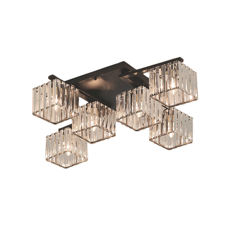 Black/Gold Cubic Living Room Flush Mount Lighting Modernist 4/6/8 Lights Crystal Ceiling Lighting Clearhalo 'Ceiling Lights' 'Close To Ceiling Lights' 'Close to ceiling' 'Flush mount' Lighting' 224843