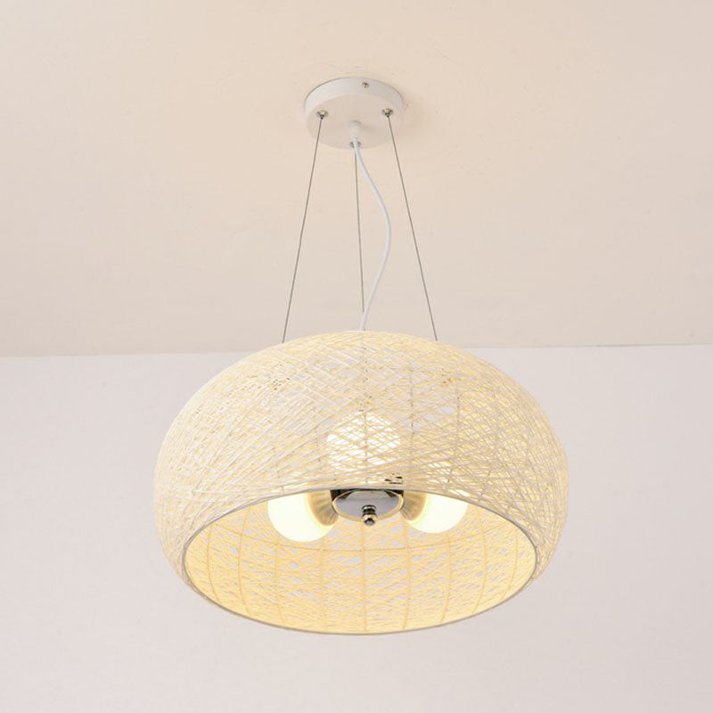 Rattan Curved Drum Ceiling Lighting South-east Asia 3 Heads Chandelier Light Fixture Clearhalo 'Ceiling Lights' 'Chandeliers' Lighting' options 2248430