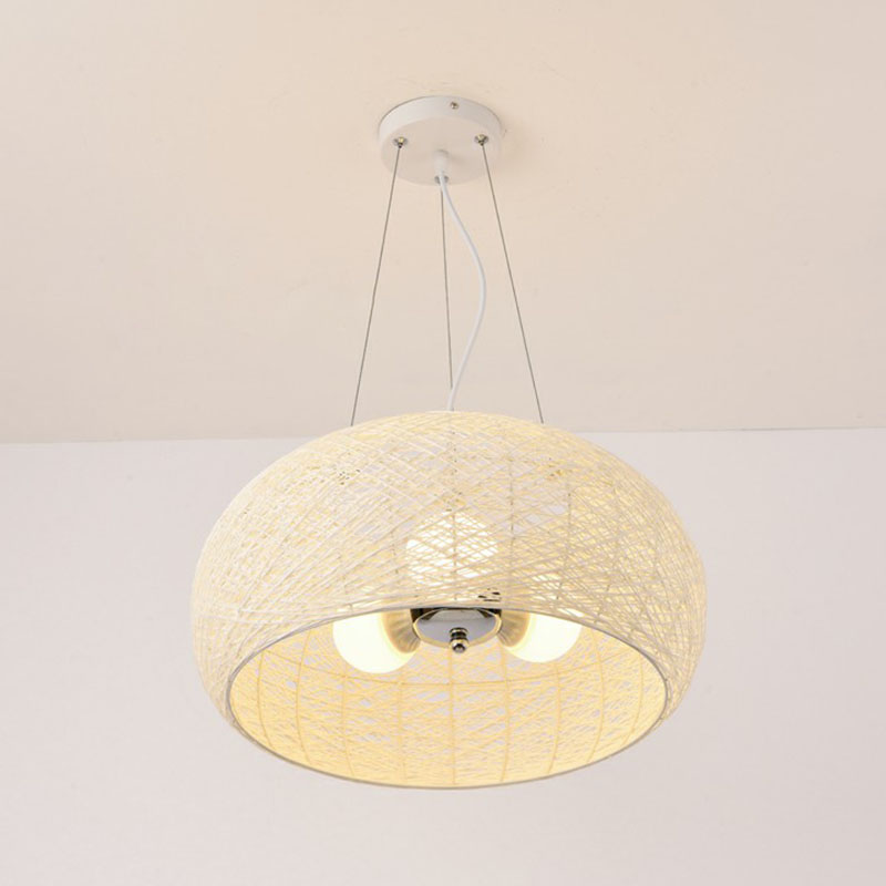 Rattan Curved Drum Ceiling Lighting South-east Asia 3 Heads Chandelier Light Fixture White Clearhalo 'Ceiling Lights' 'Chandeliers' Lighting' options 2248430_fdede0ce-ebe7-4eb5-bd49-3654594780dc