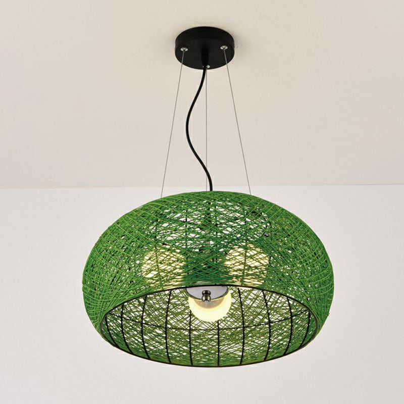 Rattan Curved Drum Ceiling Lighting South-east Asia 3 Heads Chandelier Light Fixture Green Clearhalo 'Ceiling Lights' 'Chandeliers' Lighting' options 2248432_c51ebe50-6d0f-4bce-903e-50c1255fa4e9