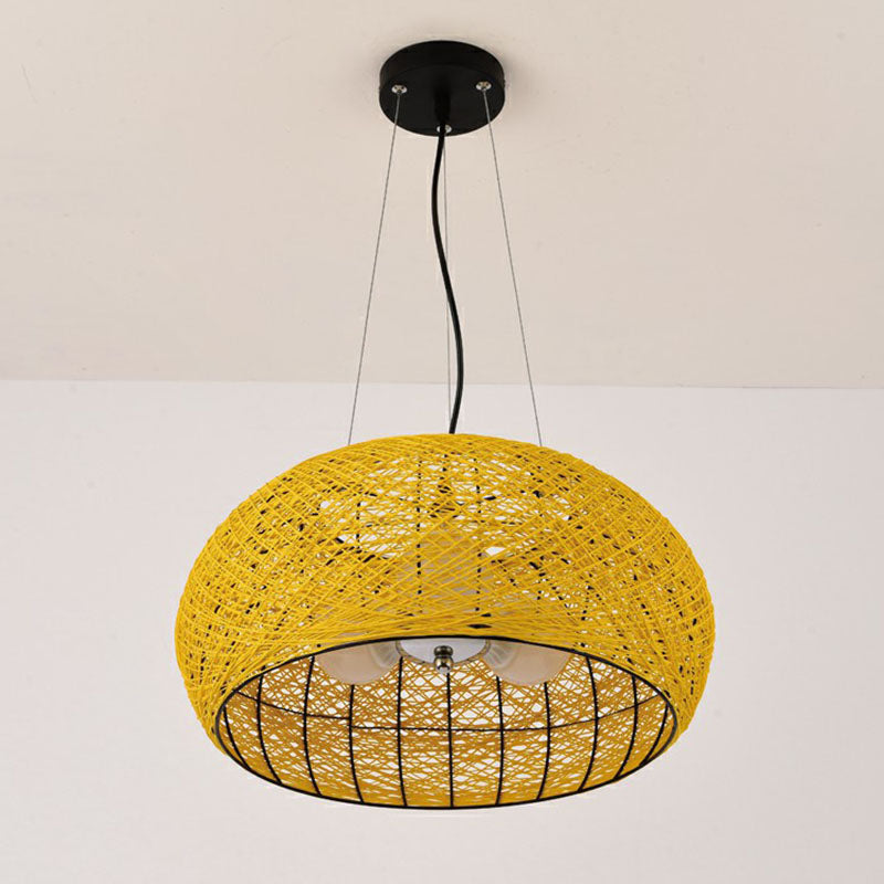 Rattan Curved Drum Ceiling Lighting South-east Asia 3 Heads Chandelier Light Fixture Clearhalo 'Ceiling Lights' 'Chandeliers' Lighting' options 2248433