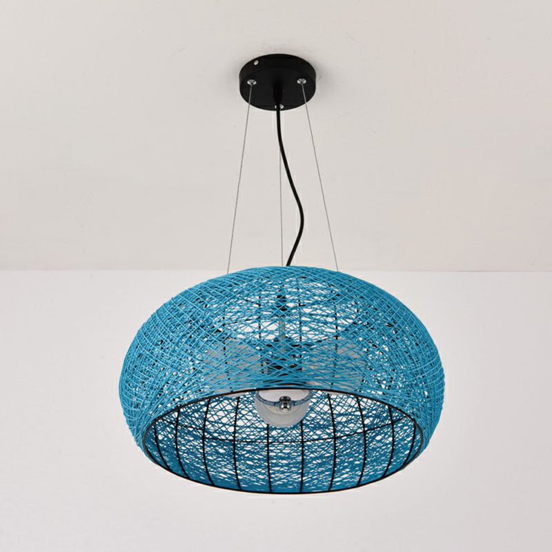 Rattan Curved Drum Ceiling Lighting South-east Asia 3 Heads Chandelier Light Fixture Clearhalo 'Ceiling Lights' 'Chandeliers' Lighting' options 2248434