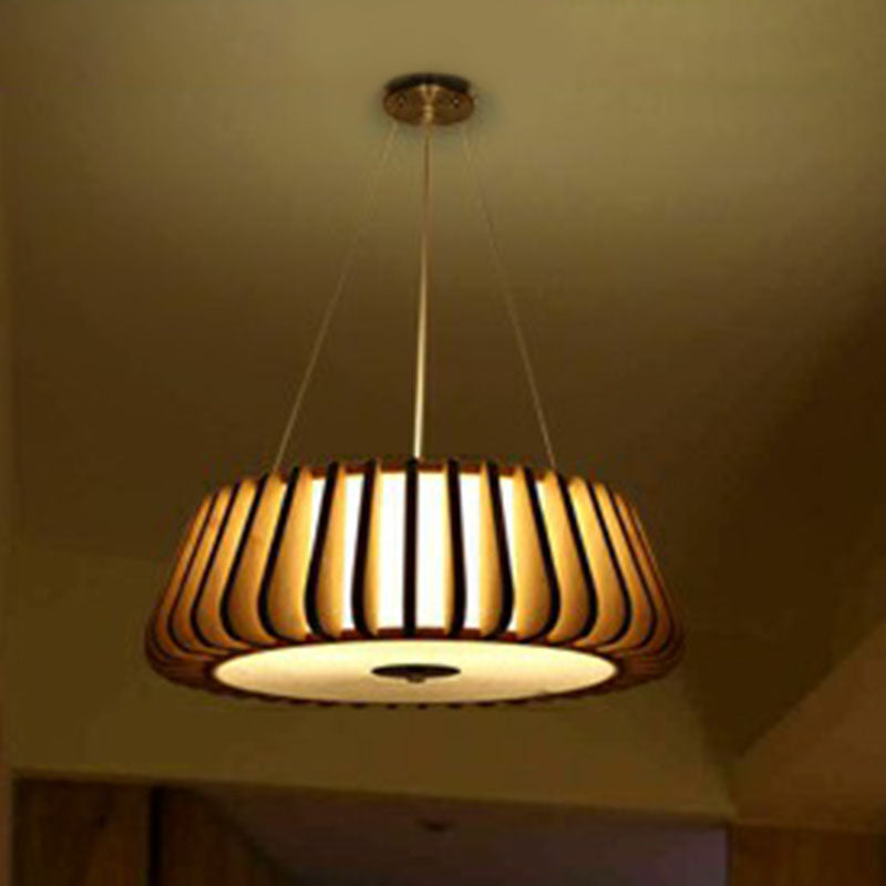 Tapered Drum Chandelier Pendant Light Contemporary 3 Bulbs Living Room Hanging Light in Wood Clearhalo 'Ceiling Lights' 'Chandeliers' Lighting' options 2248436