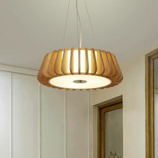 Tapered Drum Chandelier Pendant Light Contemporary 3 Bulbs Living Room Hanging Light in Wood Clearhalo 'Ceiling Lights' 'Chandeliers' Lighting' options 2248438