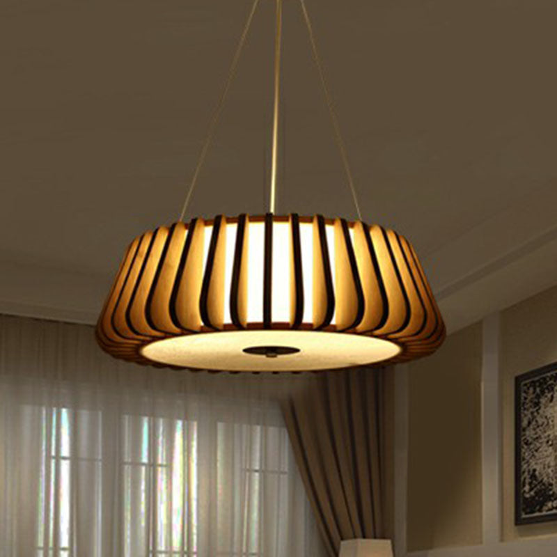 Tapered Drum Chandelier Pendant Light Contemporary 3 Bulbs Living Room Hanging Light in Wood Clearhalo 'Ceiling Lights' 'Chandeliers' Lighting' options 2248439