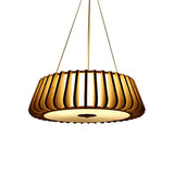 Tapered Drum Chandelier Pendant Light Contemporary 3 Bulbs Living Room Hanging Light in Wood Clearhalo 'Ceiling Lights' 'Chandeliers' Lighting' options 2248440