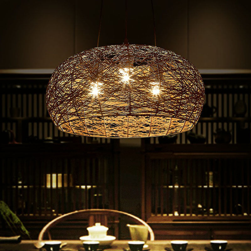 Dome Shade Restaurant Chandelier Light Rattan 3 Heads Chinese Pendant Light Fixture Clearhalo 'Ceiling Lights' 'Chandeliers' Lighting' options 2248442