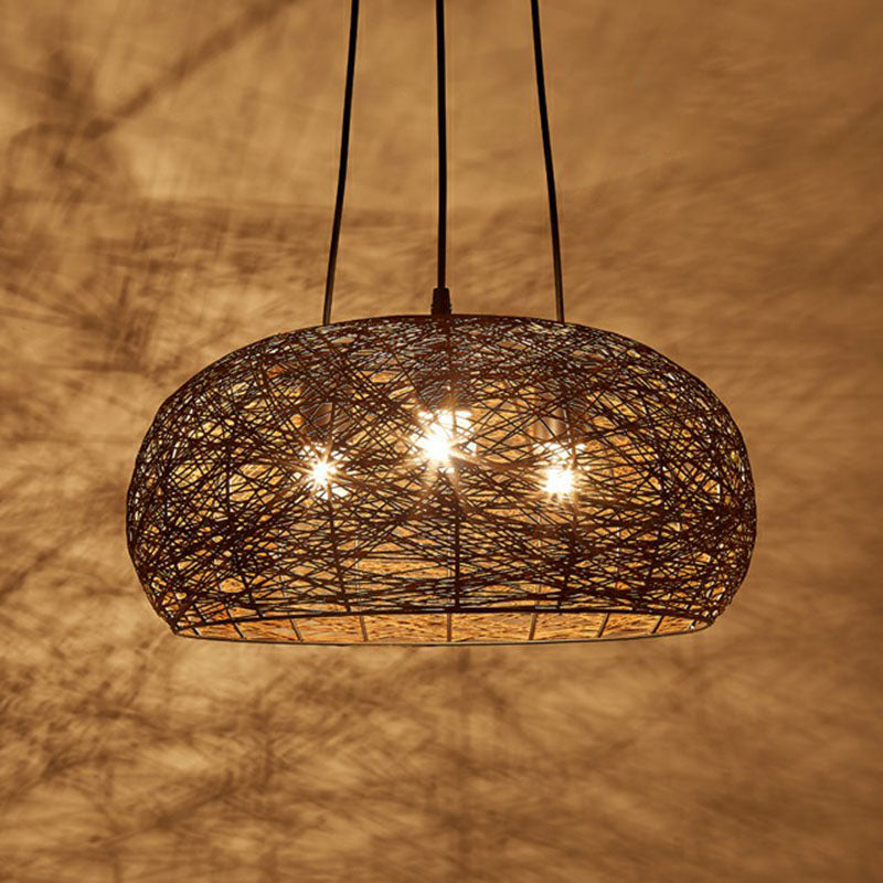 Dome Shade Restaurant Chandelier Light Rattan 3 Heads Chinese Pendant Light Fixture Clearhalo 'Ceiling Lights' 'Chandeliers' Lighting' options 2248445