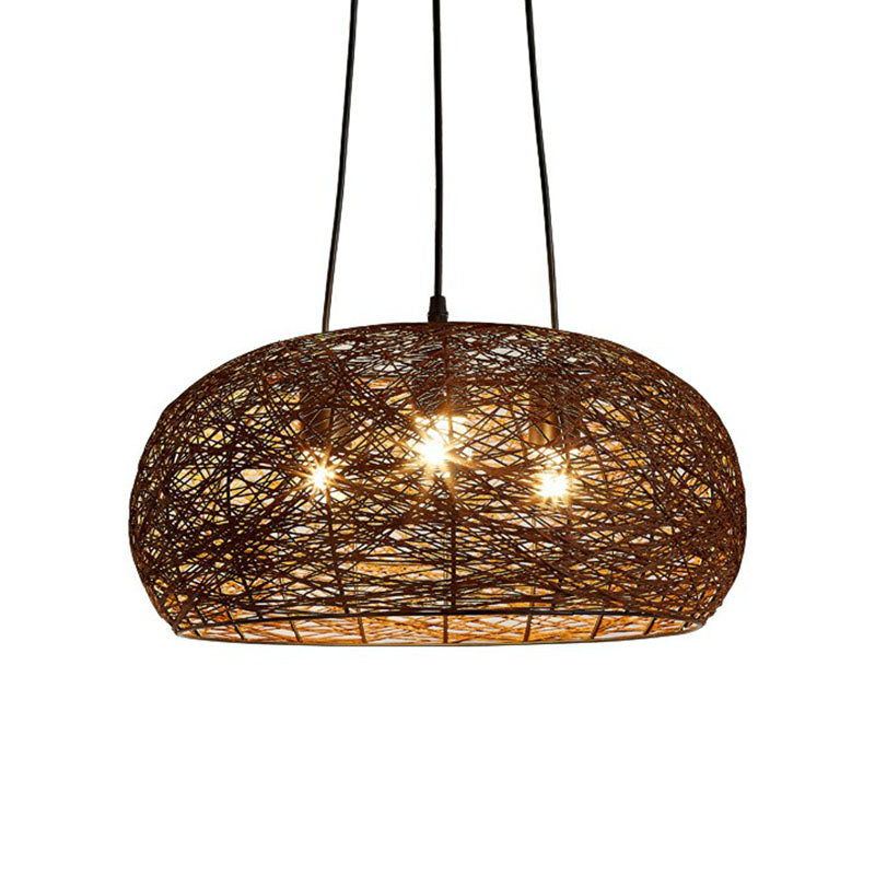 Dome Shade Restaurant Chandelier Light Rattan 3 Heads Chinese Pendant Light Fixture Clearhalo 'Ceiling Lights' 'Chandeliers' Lighting' options 2248446