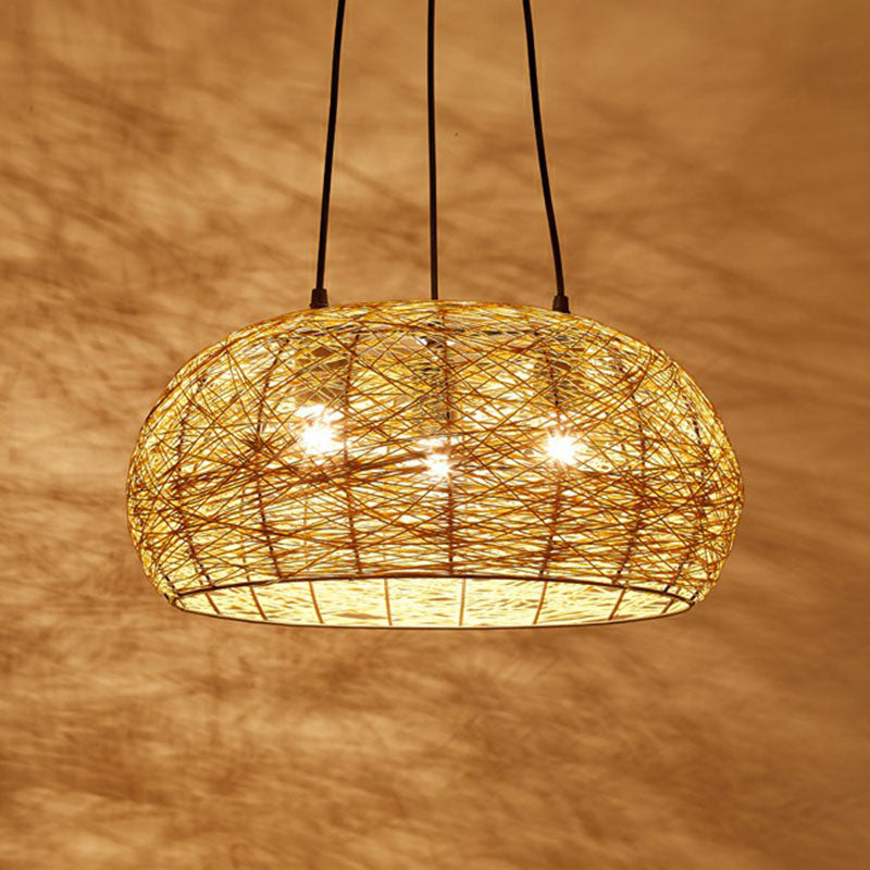 Dome Shade Restaurant Chandelier Light Rattan 3 Heads Chinese Pendant Light Fixture Clearhalo 'Ceiling Lights' 'Chandeliers' Lighting' options 2248448