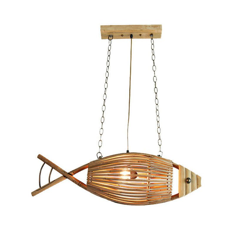 Bamboo Fish Suspension Light Asian Style Single Chandelier Light in Wood for Restaurant Clearhalo 'Ceiling Lights' 'Chandeliers' Lighting' options 2248450