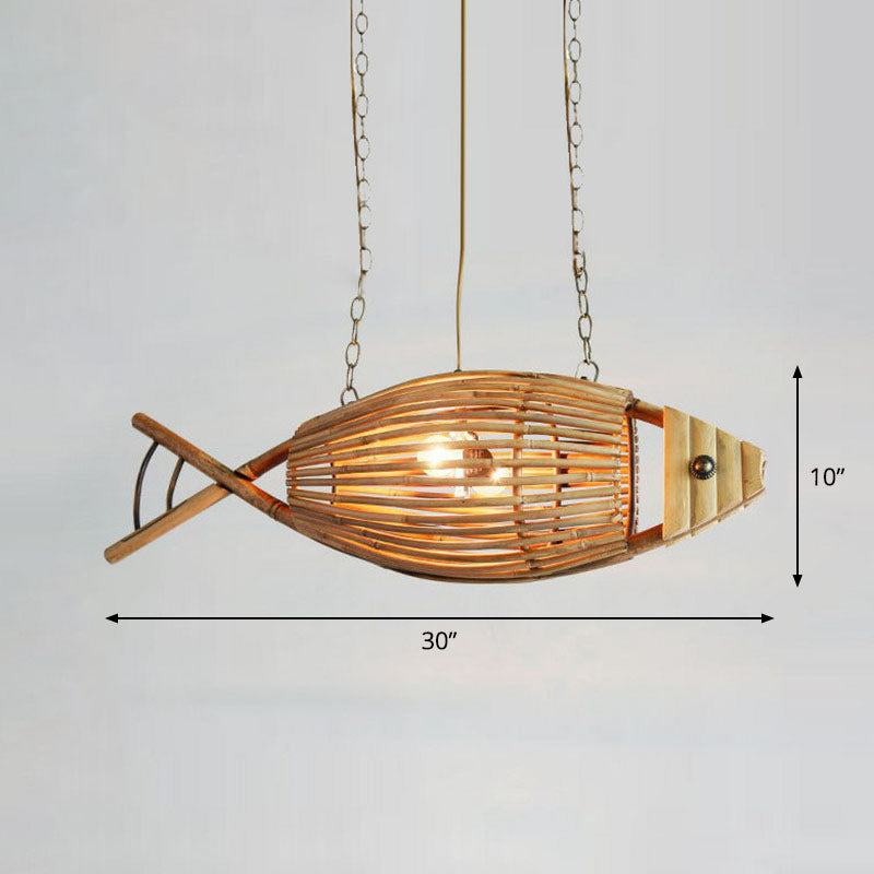 Bamboo Fish Suspension Light Asian Style Single Chandelier Light in Wood for Restaurant Clearhalo 'Ceiling Lights' 'Chandeliers' Lighting' options 2248452