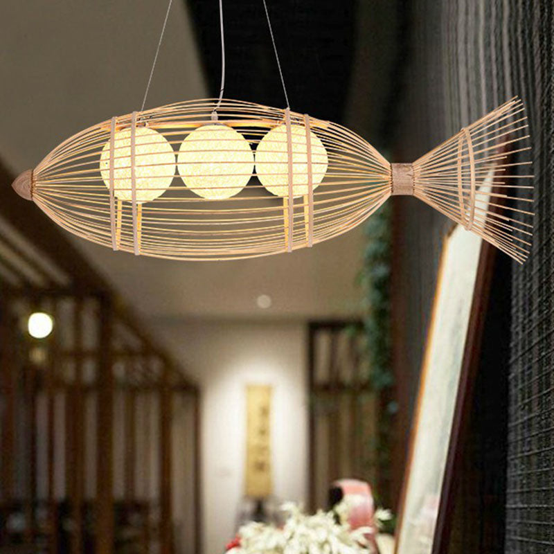 Fish-Shaped Bamboo Chandelier Lighting Minimalist Wood Pendant Light for Corridor Clearhalo 'Ceiling Lights' 'Chandeliers' Lighting' options 2248455