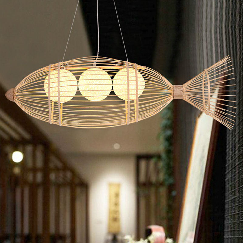 Fish-Shaped Bamboo Chandelier Lighting Minimalist Wood Pendant Light for Corridor Clearhalo 'Ceiling Lights' 'Chandeliers' Lighting' options 2248456