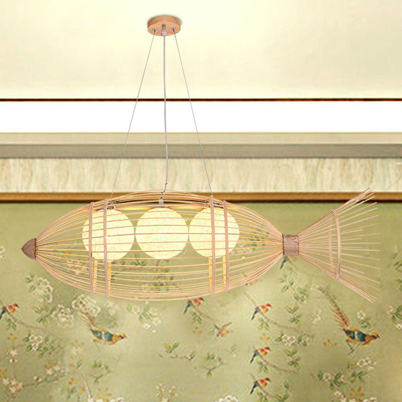 Fish-Shaped Bamboo Chandelier Lighting Minimalist Wood Pendant Light for Corridor Clearhalo 'Ceiling Lights' 'Chandeliers' Lighting' options 2248458