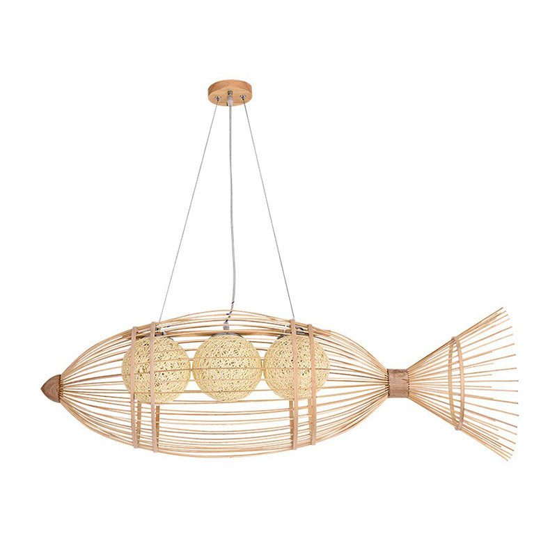 Fish-Shaped Bamboo Chandelier Lighting Minimalist Wood Pendant Light for Corridor Clearhalo 'Ceiling Lights' 'Chandeliers' Lighting' options 2248460