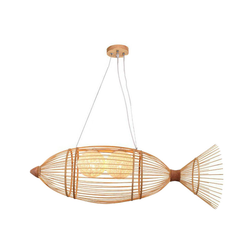 Fish-Shaped Bamboo Chandelier Lighting Minimalist Wood Pendant Light for Corridor 2 Wood Clearhalo 'Ceiling Lights' 'Chandeliers' Lighting' options 2248461_acae7674-8394-4a72-b88c-aa510cec5c89