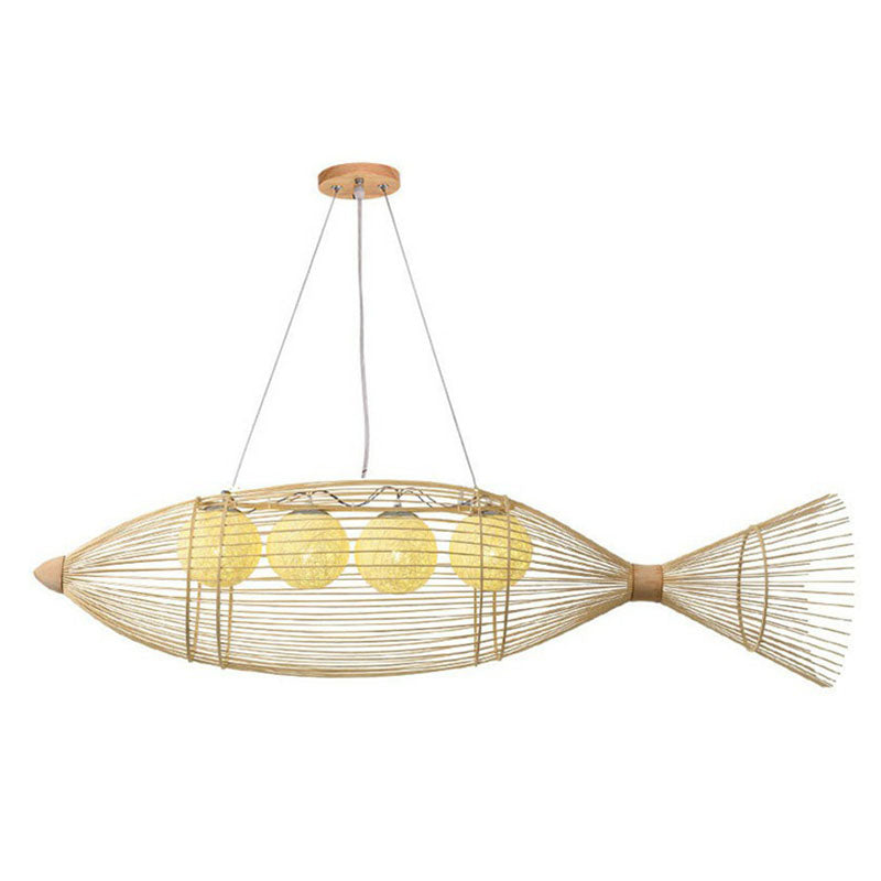 Fish-Shaped Bamboo Chandelier Lighting Minimalist Wood Pendant Light for Corridor Clearhalo 'Ceiling Lights' 'Chandeliers' Lighting' options 2248462